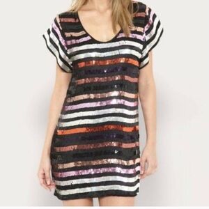 French Connection stripe sequin mini dress sz 0